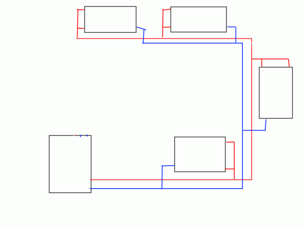 दो पाइप pipework निजी घर हीटिंग सिस्टम