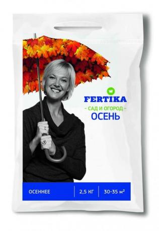 Fertikov (उर्फ "Kemira सूट") बगीचा "शरद ऋतु के लिए"। चलो इसकी संरचना पर एक नज़र (तस्वीर पर दाईं ओर स्वाइप करें) ले